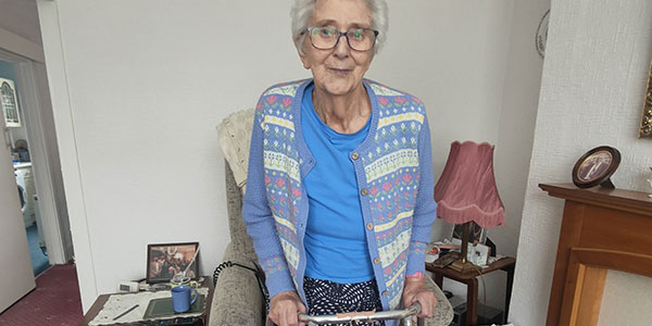 Elderly lady having physiotherapy at home in Mold